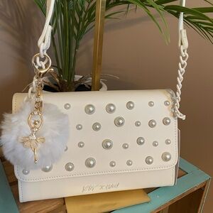 Betsey Johnson White Studded Crossbody Bag With Bag Charm. NWT